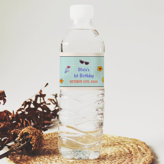 Étiquette Pour Bouteilles D'eau Fête d'anniversaire Retro super Hippie (Créateur téléchargé)