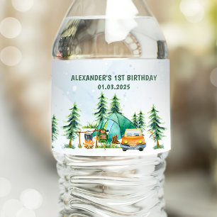 Étiquette Pour Bouteilles D'eau Fête d'anniversaire rustique de Camping Mountain
