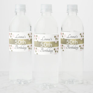 Étiquette Pour Bouteilles D'eau Fête de 50 ans paillettes dorées Faux rose