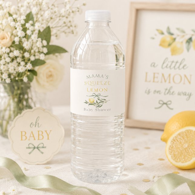 Étiquette Pour Bouteilles D'eau Fête de bébé au citron de Mama's Squeeze (Mama's Squeeze Lemon Citrus Baby Shower Water Bottle Label)