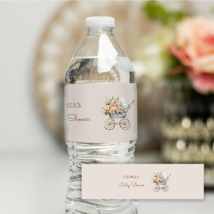 Étiquette Pour Bouteilles D'eau Fête de bébé avec un landau bohème floral