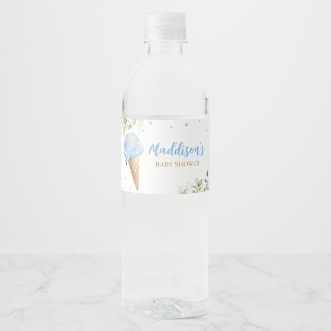 Étiquette Pour Bouteilles D'eau Fête de Bébé Crème Glacée Bleue  (Devant)