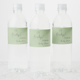 Étiquette Pour Bouteilles D'eau Fête de Bébé Fond Aquarelle Verte Oh Bébé