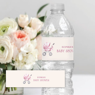 Étiquette Pour Bouteilles D'eau Fête de Bébé Landau Vintage Rose