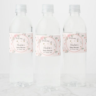 Étiquette Pour Bouteilles D'eau Fête de bébé Roses Roses et Papillons à l'aquarell