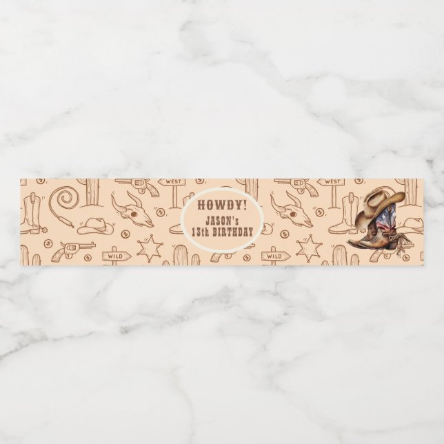 Étiquette Pour Bouteilles D'eau Fête de cowboy Wild West (Étiquettes simples)