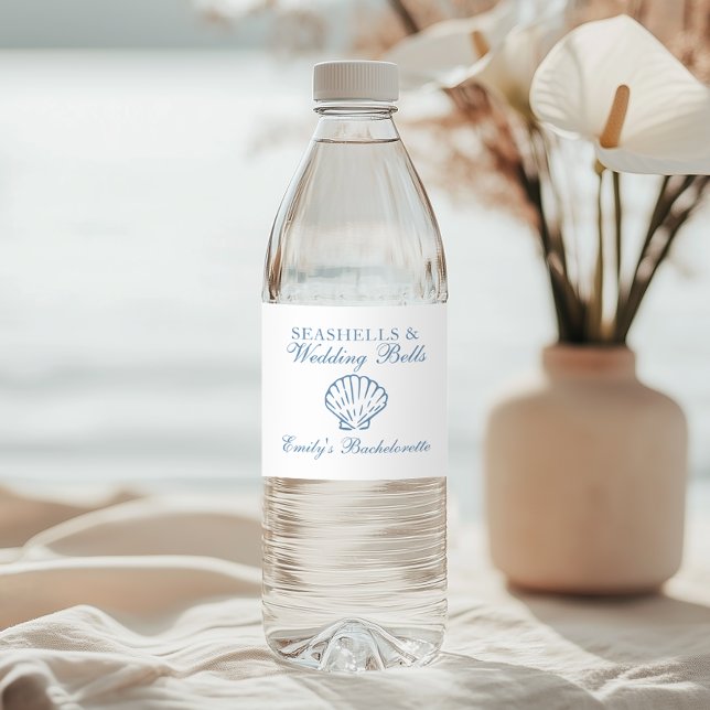 Étiquette Pour Bouteilles D'eau Fête de Fiançailles Coquillages et Cloches de Mari (Créateur téléchargé)