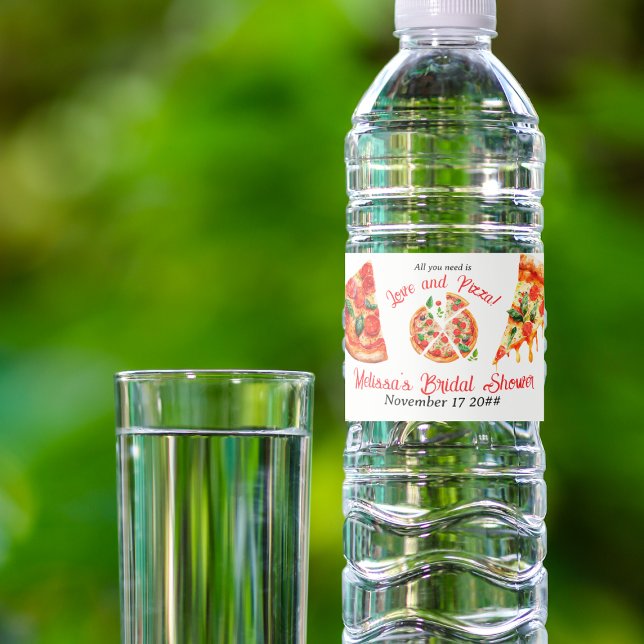 Étiquette Pour Bouteilles D'eau Fête de Fiançailles Italienne Amour & Pizza Party  (Créateur téléchargé)