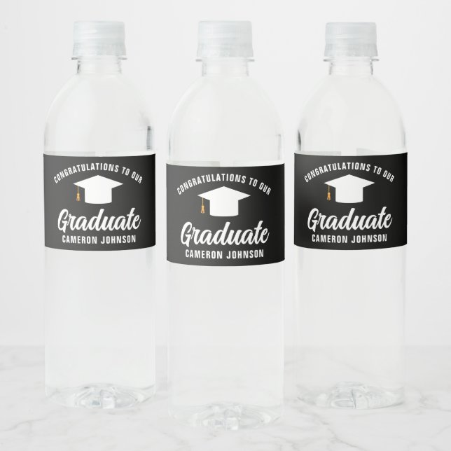 Étiquette Pour Bouteilles D'eau Fête de graduation personnalisée en noir blanc mod (Bouteilles)