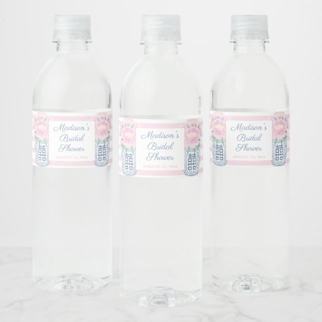 Étiquette Pour Bouteilles D'eau Fête de mariage avec de jolies pivoines roses (Bouteilles)