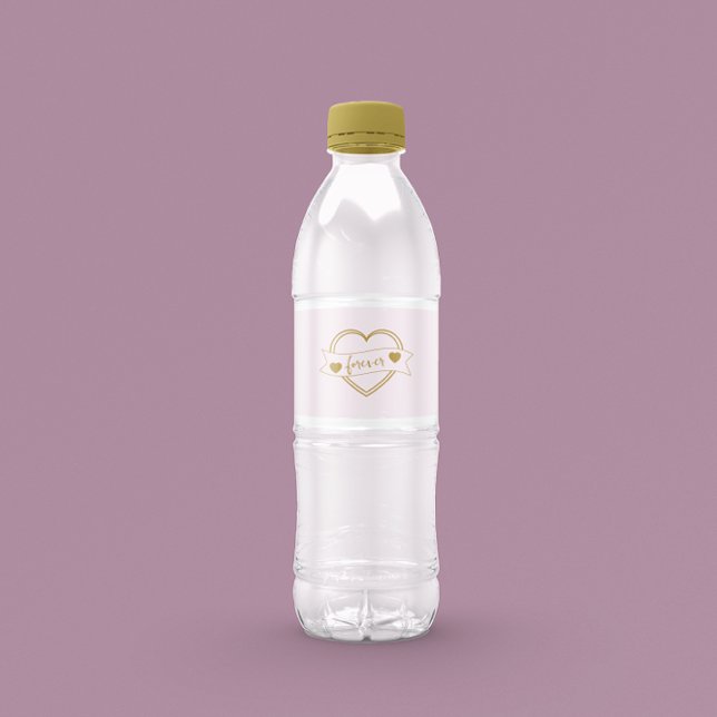 Étiquette Pour Bouteilles D'eau Fête de mariage Gold Forever Hearts (Créateur téléchargé)
