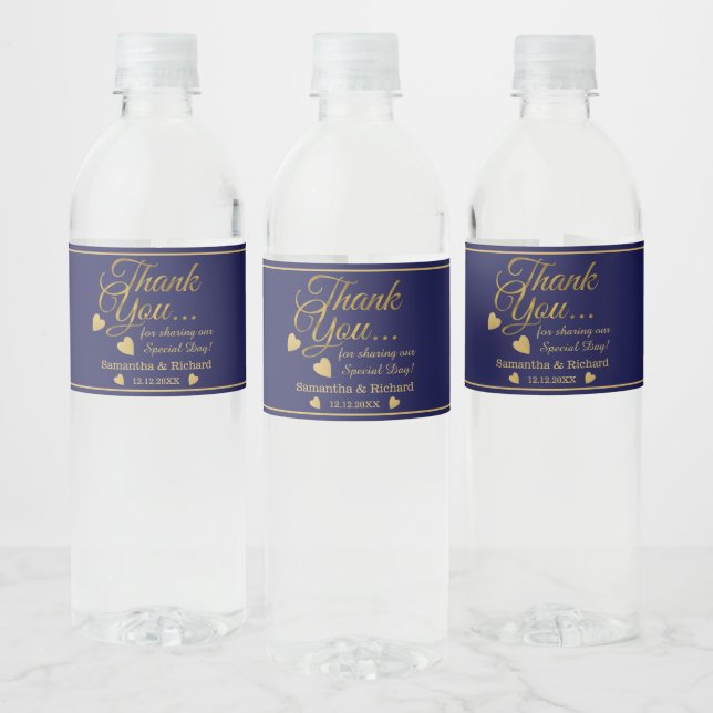 Étiquette Pour Bouteilles D'eau Fête De Mariage Merci Bleu Et Or Favoriser (Bouteilles)