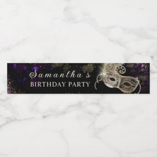 Étiquette Pour Bouteilles D'eau Fête de Mascarade Personnalisée Noir Or Violet