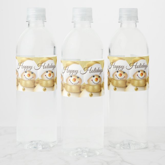 Étiquette Pour Bouteilles D'eau Fête de Noël Golden Snowman Snowflakes Fêtes (Bouteilles)