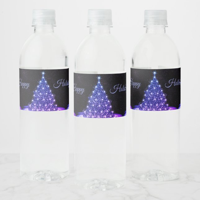 Étiquette Pour Bouteilles D'eau Fête de Noël Rose Bleu Arbre Hiver Noir Rustique (Bouteilles)
