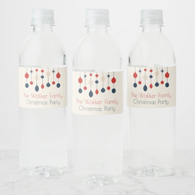 Étiquette Pour Bouteilles D'eau Fête de Noël Rouge Rétro (Bouteilles)