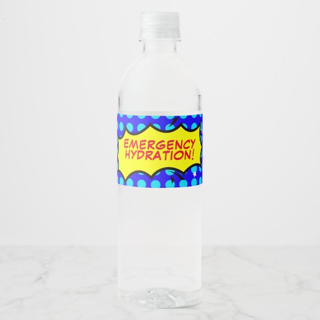 Étiquette Pour Bouteilles D'eau Fête de super-héros  Hydratation D'URGENCE  (Devant)