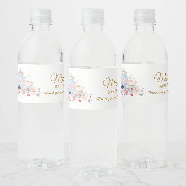 Étiquette Pour Bouteilles D'eau Fête de thé Chic Blush Floral pour bébé fille (Bouteilles)