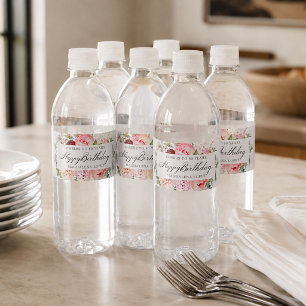 Étiquette Pour Bouteilles D'eau Fête des 80 ans Fleur de Paon Rose