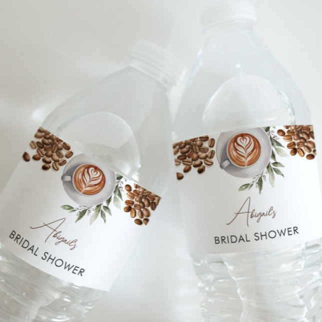 Étiquette Pour Bouteilles D'eau Fête des mariées café - Étiquette bouteille d'eau (Coffee Bridal Shower - Love is Brewing - Water Bottle Labels)