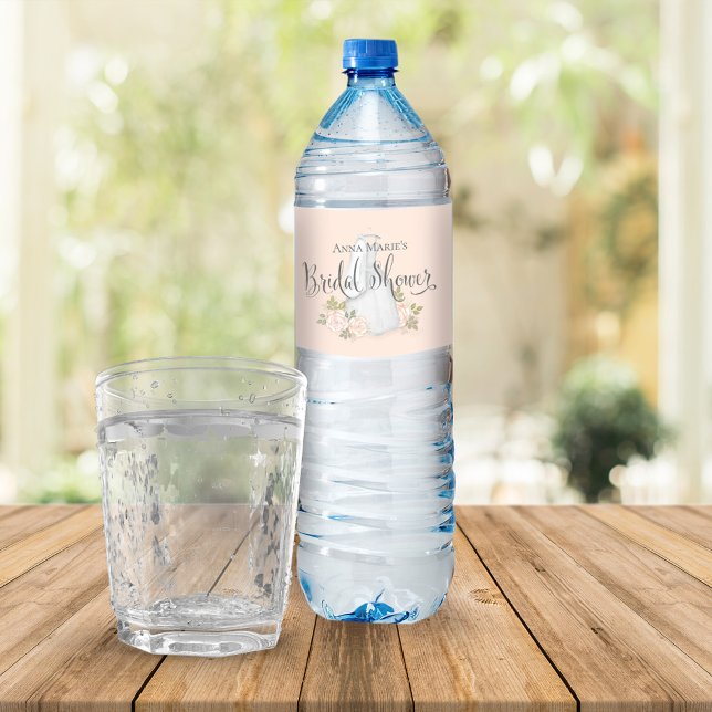 Étiquette Pour Bouteilles D'eau Fête des mariées d'aquarelle florale (Créateur téléchargé)