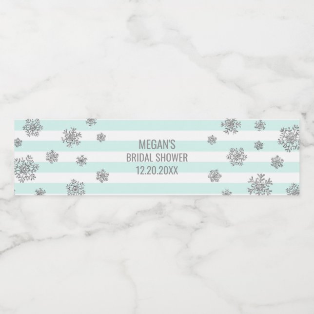 Étiquette Pour Bouteilles D'eau Fête des mariées d'hiver Silver Snow Blue (Étiquettes simples)