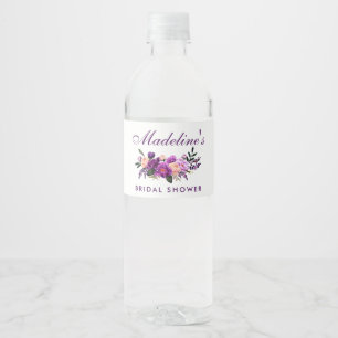 Étiquette Pour Bouteilles D'eau Fête des mariées florale violet ultra violet