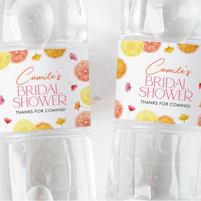 Étiquette Pour Bouteilles D'eau Fête des mariées principale de fleurs lumineuses d (Citrus Bridal Shower Water Bottle Labels | Matching items available.)