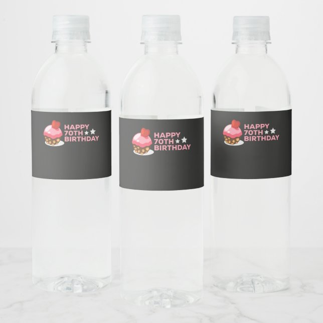 Étiquette Pour Bouteilles D'eau fêter le 70e anniversaire design avec gâteau (Bouteilles)