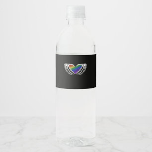 Étiquette Pour Bouteilles D'eau Fierté - Squelette Mains Tenant Coeur Classique