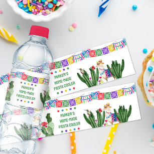 Étiquette Pour Bouteilles D'eau Fiesta Party avec Papel Picado Bunting et Cactus