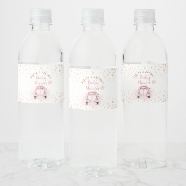 Étiquette Pour Bouteilles D'eau Fille Conduire Par Baby shower Pink Gold Car Favor (Bouteilles)