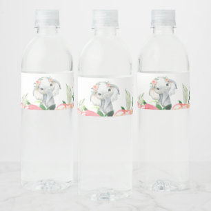 Étiquette Pour Bouteilles D'eau Fille Éléphant Floral Aquarelle Baby Shower