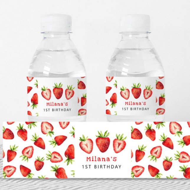 Étiquette Pour Bouteilles D'eau Fille fraise fête d'anniversaire (Créateur téléchargé)
