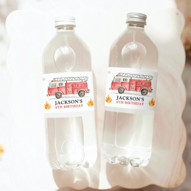 Étiquette Pour Bouteilles D'eau Firetruck Calling All Firefigthers Boy Birthday (Créateur téléchargé)