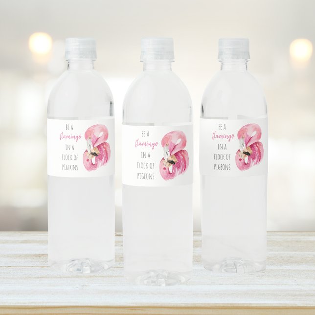 Étiquette Pour Bouteilles D'eau Flamant rose Aquarelle Exotique Rose Moderne Avec  (Créateur téléchargé)