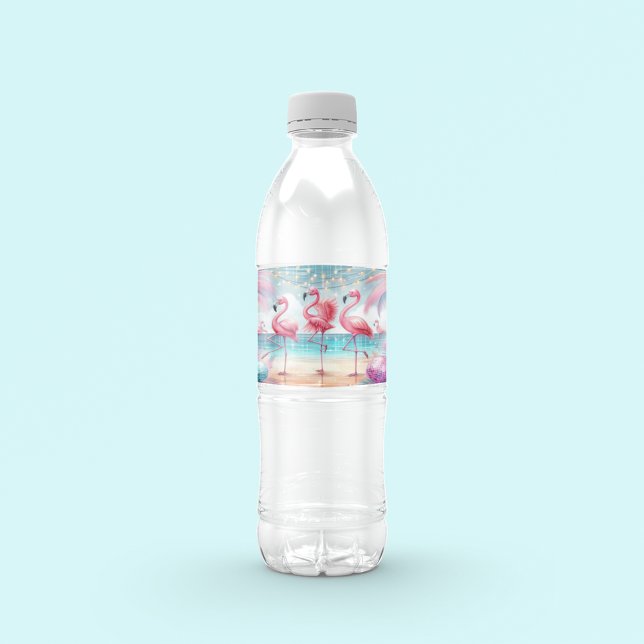Étiquette Pour Bouteilles D'eau Flamant rose Danse et fête de fête d'anniversaire (Créateur téléchargé)