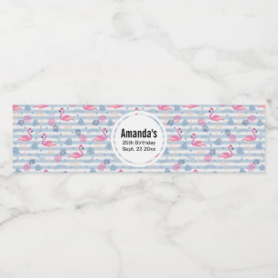 Étiquette Pour Bouteilles D'eau Flamant rose Whimsical et ananas Motif Anniversair