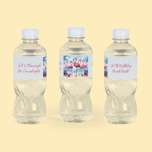 Étiquette Pour Bouteilles D'eau Flamingle Beach Anniversaire Bash Commémoratif (Créateur téléchargé)