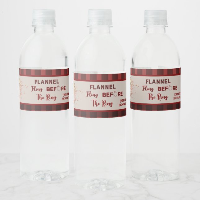 Étiquette Pour Bouteilles D'eau Flannel Fling avant anneau rouge plaid bachelorett (Bouteilles)