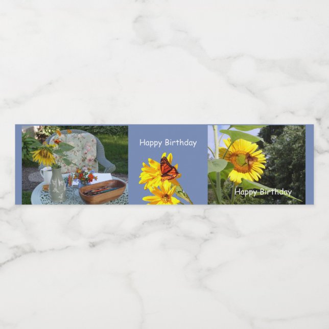 Étiquette Pour Bouteilles D'eau Fleur de soleil papillon d'anniversaire (Étiquettes simples)