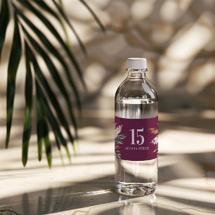 Étiquette Pour Bouteilles D'eau Fleur élégante aquarelle rose élégante anniversair