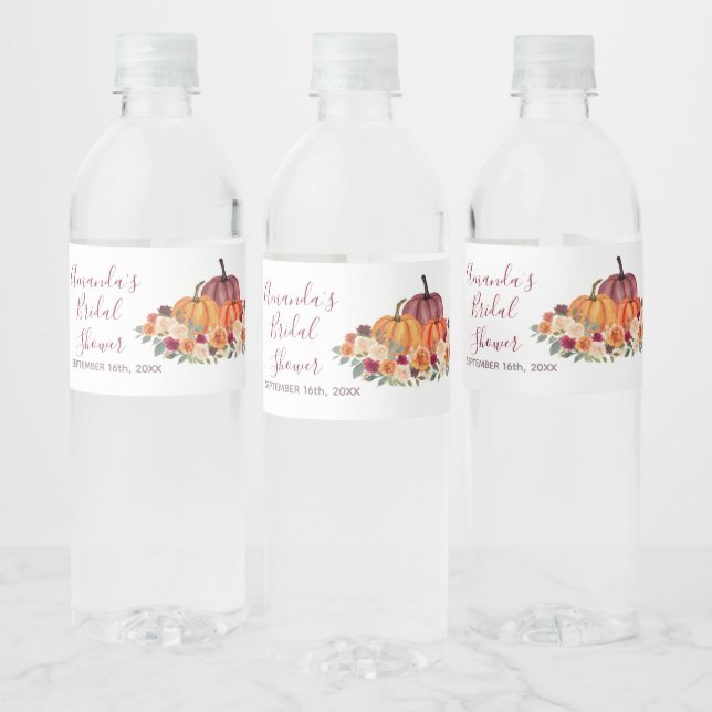 Étiquette Pour Bouteilles D'eau Fleur Florale Rustique Citrouille Orange Brûlé (Bouteilles)