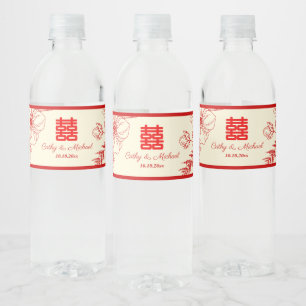 Étiquette Pour Bouteilles D'eau Fleur orientale mariage rouge