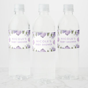 Étiquette Pour Bouteilles D'eau Fleur sauvage d'aquarelle aux papillons violets