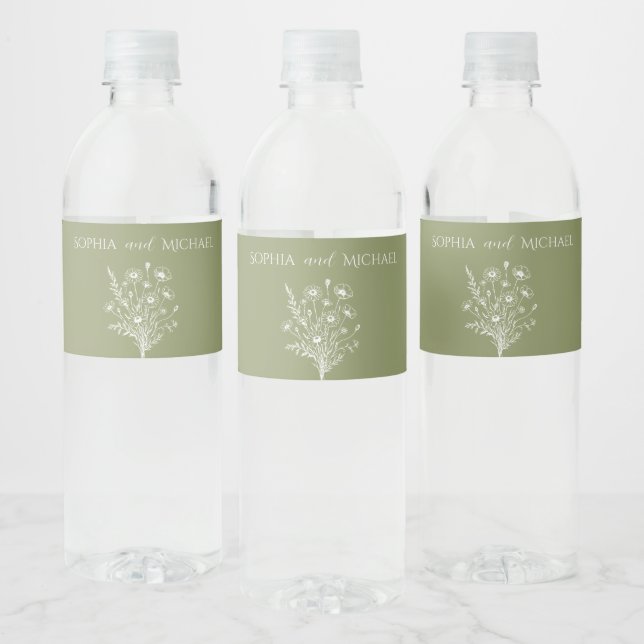 Étiquette Pour Bouteilles D'eau Fleur sauvage Elegance-Mariage (Bouteilles)