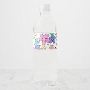 Étiquette Pour Bouteilles D'eau fleurs arc-en-ciel colorées lumineuses abeilles bo