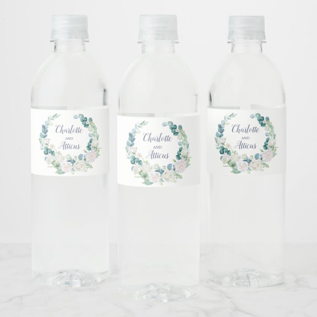 Étiquette Pour Bouteilles D'eau Fleurs blanches classiques Mariage de couronne (Bouteilles)