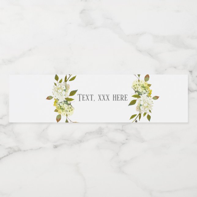 Étiquette Pour Bouteilles D'eau fleurs blanches florales d'Hydrangea (Étiquettes simples)
