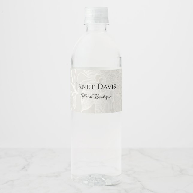 Étiquette Pour Bouteilles D'eau Fleurs blanches gravées argent (Devant)
